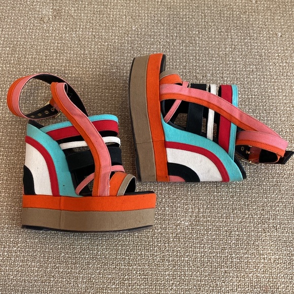Pierre Hardy Canvas Colorblock Slingback Sandals Wedges - Picture 6 of 10